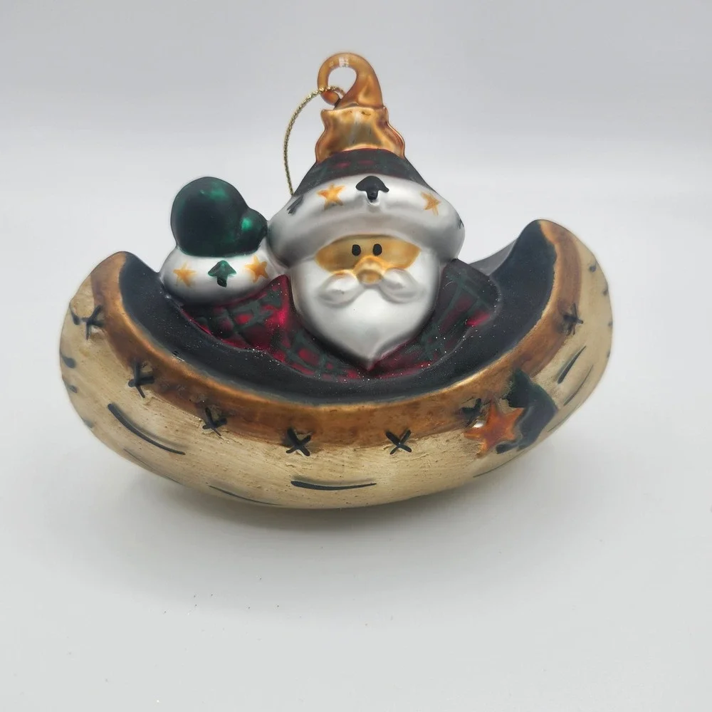 Rustic Santa Canoe Ornament Northwoods Christmas Cabin Lodge ‎ Outdoor Decor